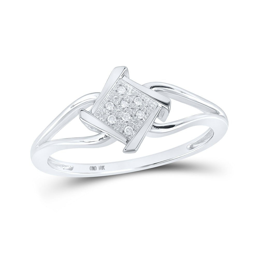 Diamond Cluster Ring | 10kt White Gold Womens Round Diamond Offset Square Ring .03 Cttw | Splendid Jewellery GND
