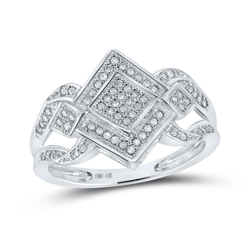 Diamond Cluster Ring | 10kt White Gold Womens Round Diamond Offset Square Ring 1/5 Cttw | Splendid Jewellery GND