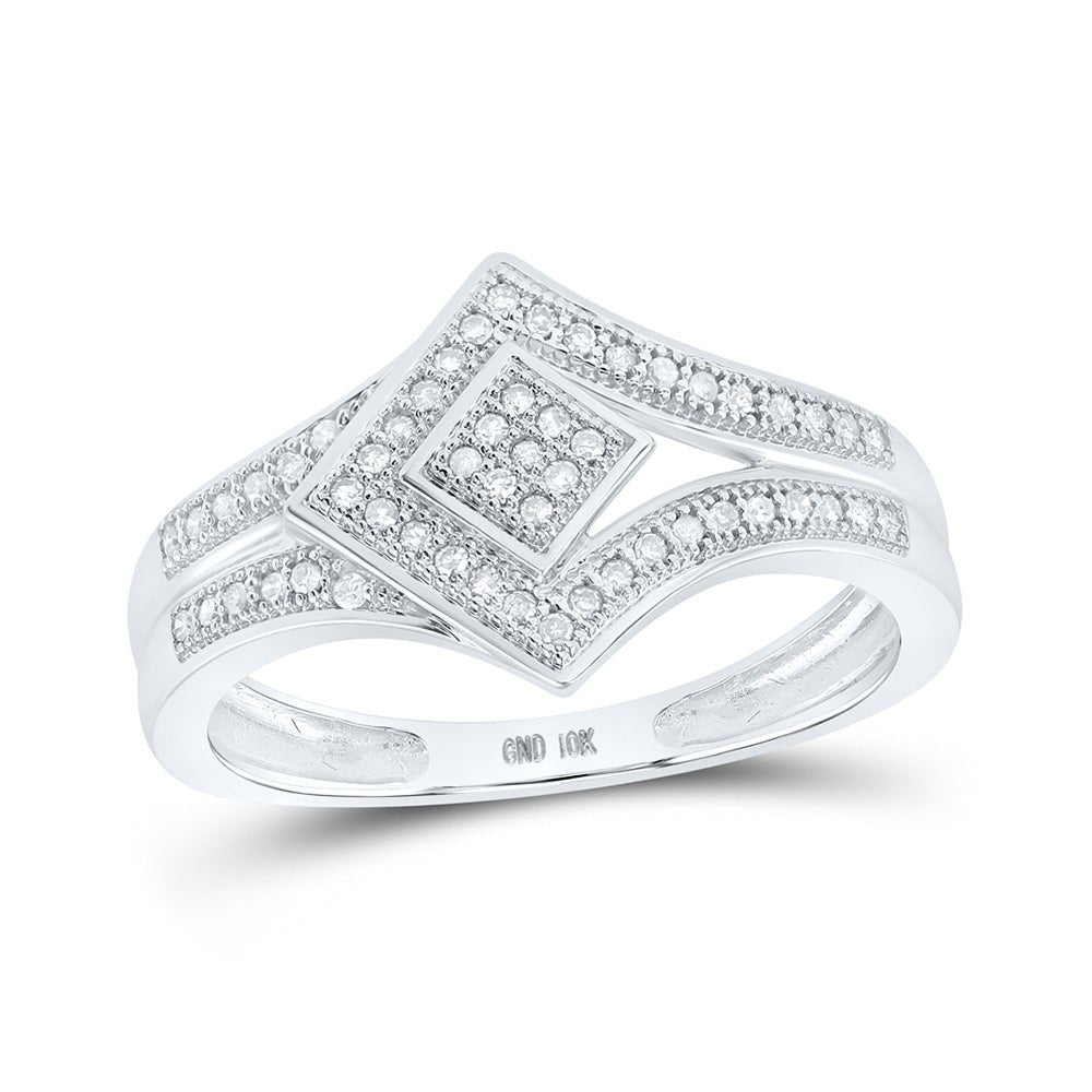 Diamond Cluster Ring | 10kt White Gold Womens Round Diamond Offset Square Ring 1/6 Cttw | Splendid Jewellery GND