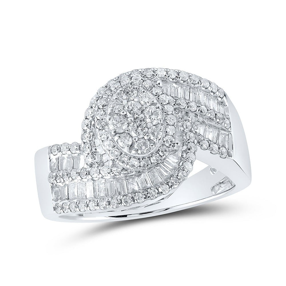 Diamond Cluster Ring | 10kt White Gold Womens Round Diamond Oval Cluster Ring 1 Cttw | Splendid Jewellery GND