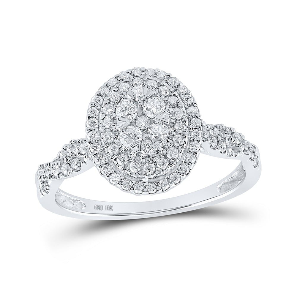 Diamond Cluster Ring | 10kt White Gold Womens Round Diamond Oval Cluster Ring 1/2 Cttw | Splendid Jewellery GND