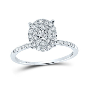 Diamond Cluster Ring | 10kt White Gold Womens Round Diamond Oval Cluster Ring 1/3 Cttw | Splendid Jewellery GND
