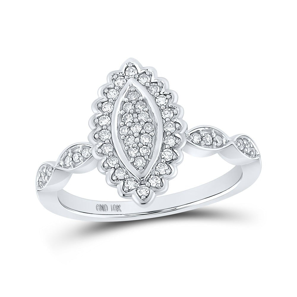 Diamond Cluster Ring | 10kt White Gold Womens Round Diamond Oval Cluster Ring 1/4 Cttw | Splendid Jewellery GND