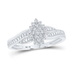 Diamond Cluster Ring | 10kt White Gold Womens Round Diamond Oval Cluster Ring 1/5 Cttw | Splendid Jewellery GND