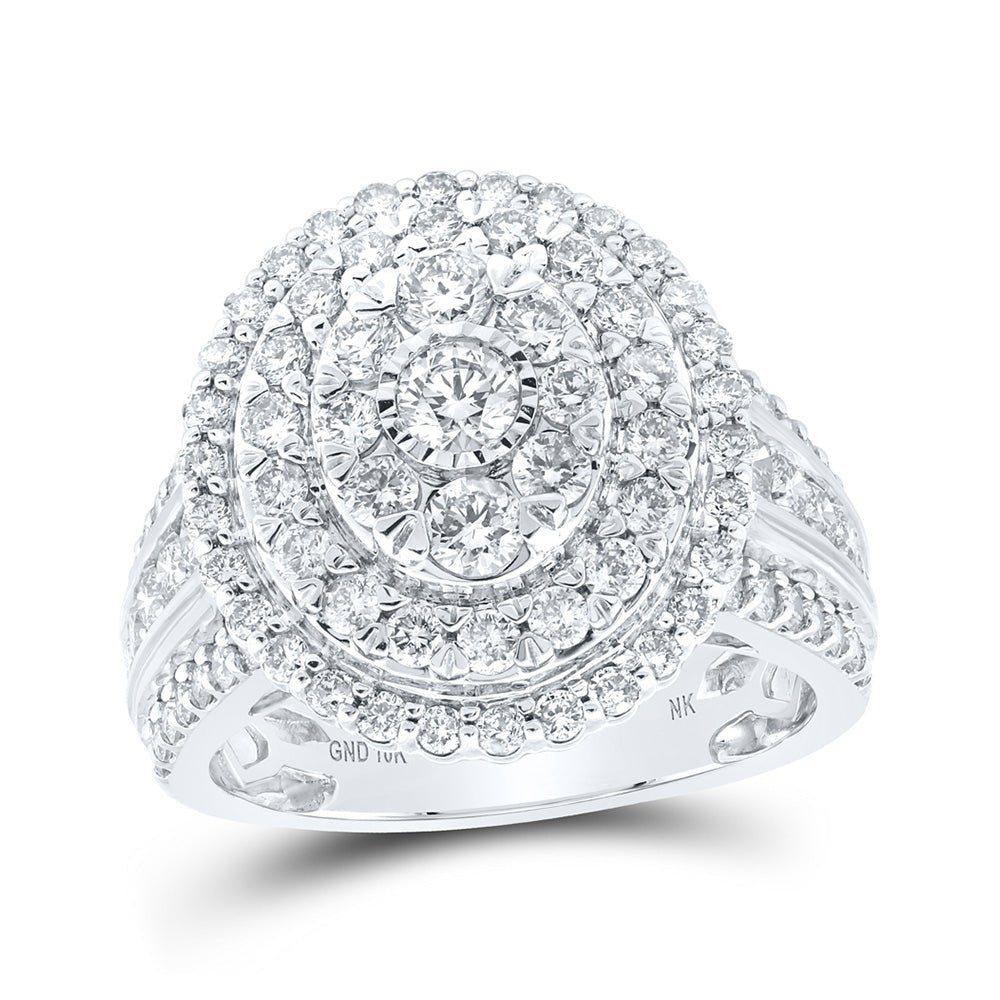 Diamond Cluster Ring | 10kt White Gold Womens Round Diamond Oval Cluster Ring 2 Cttw | Splendid Jewellery GND