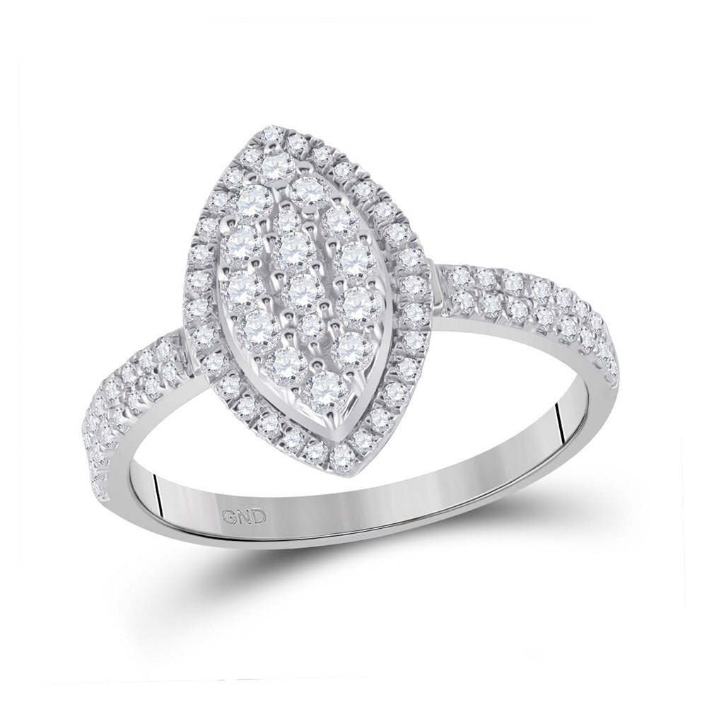 Diamond Cluster Ring | 10kt White Gold Womens Round Diamond Oval Cluster Ring 5/8 Cttw | Splendid Jewellery GND