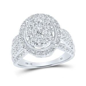 Diamond Cluster Ring | 10kt White Gold Womens Round Diamond Oval Ring 1-1/2 Cttw | Splendid Jewellery GND