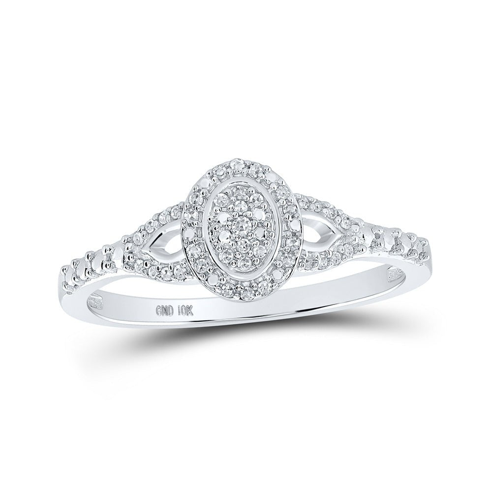 Diamond Cluster Ring | 10kt White Gold Womens Round Diamond Oval Ring 1/10 Cttw | Splendid Jewellery GND