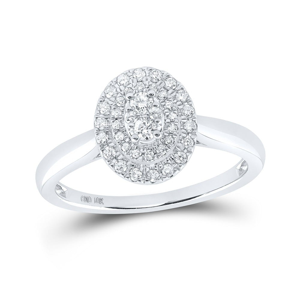 Diamond Cluster Ring | 10kt White Gold Womens Round Diamond Oval Ring 1/3 Cttw | Splendid Jewellery GND