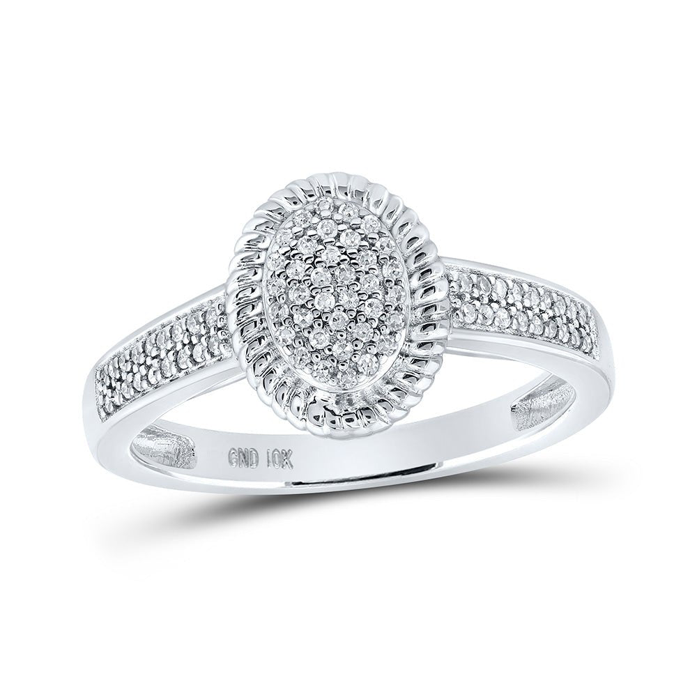 Diamond Cluster Ring | 10kt White Gold Womens Round Diamond Oval Ring 1/5 Cttw | Splendid Jewellery GND
