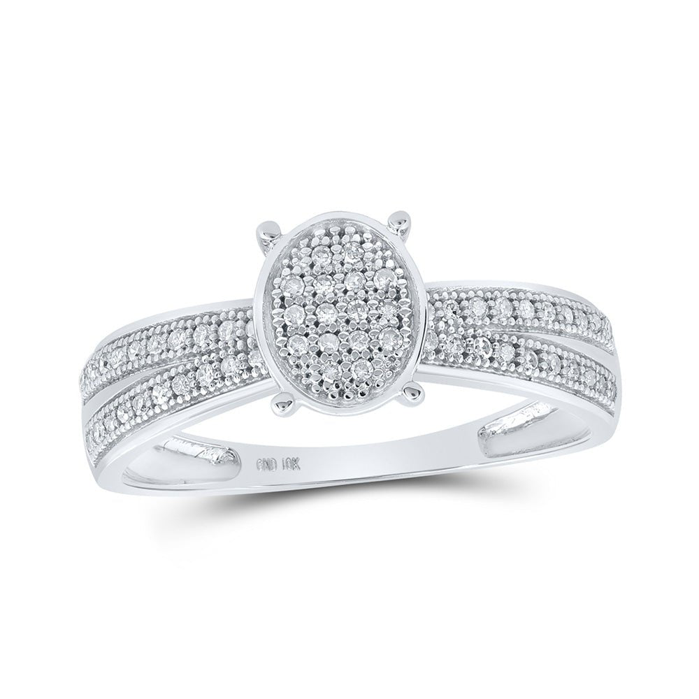 Diamond Cluster Ring | 10kt White Gold Womens Round Diamond Oval Ring 1/6 Cttw | Splendid Jewellery GND