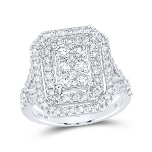 Diamond Cluster Ring | 10kt White Gold Womens Round Diamond Rectangle Cluster Ring 1-1/2 Cttw | Splendid Jewellery GND