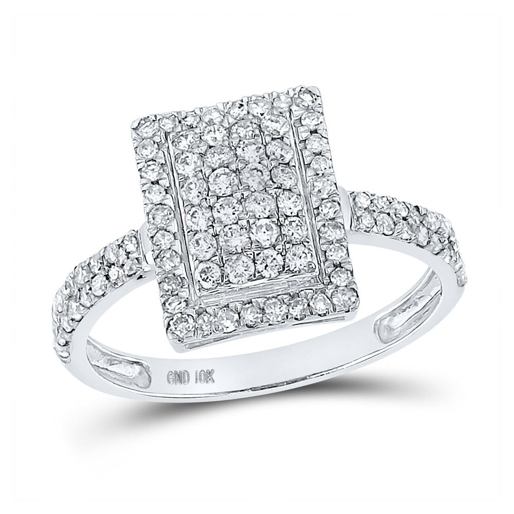 Diamond Cluster Ring | 10kt White Gold Womens Round Diamond Rectangle Cluster Ring 5/8 Cttw | Splendid Jewellery GND