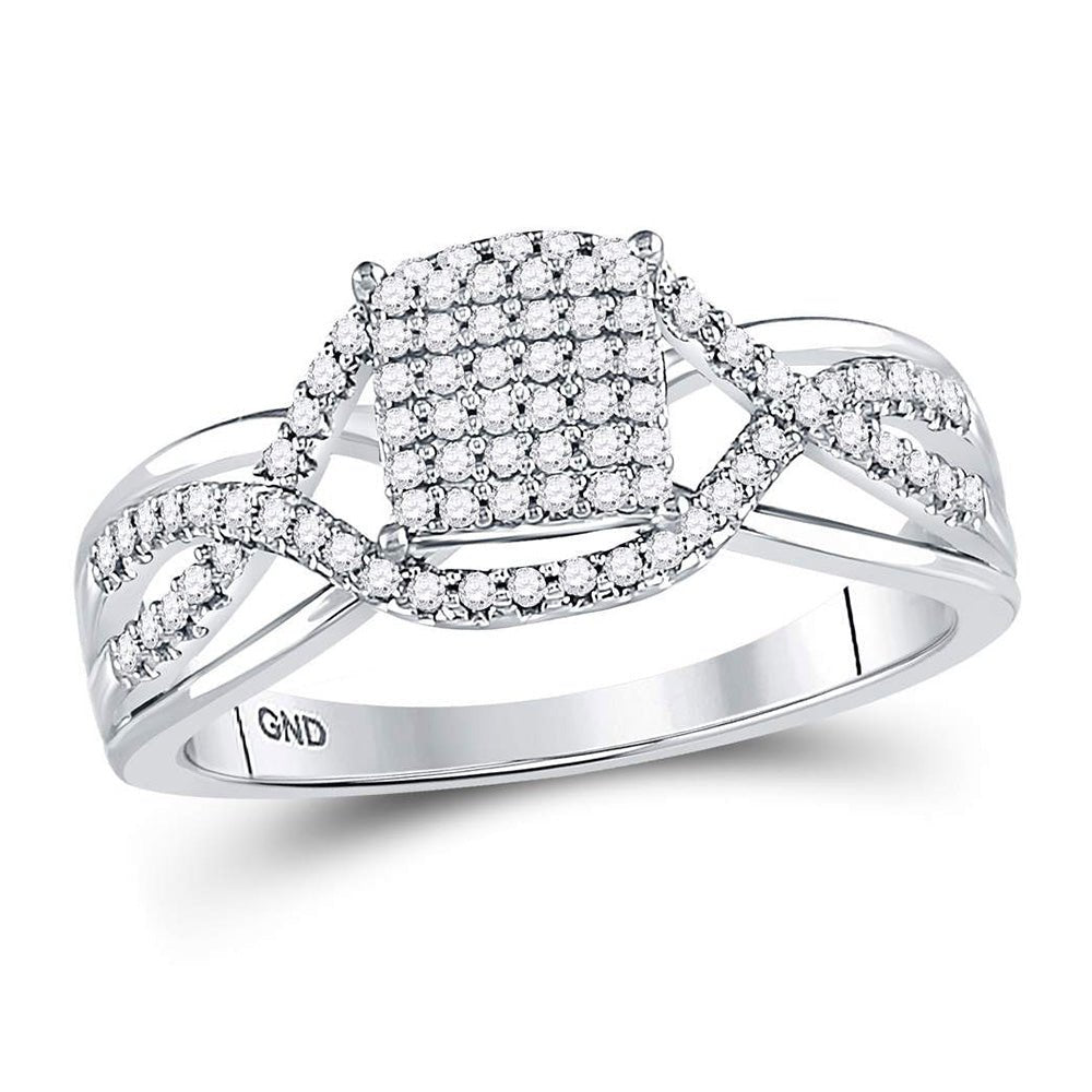 Diamond Cluster Ring | 10kt White Gold Womens Round Diamond Rectangle Twist Cluster Ring 1/4 Cttw | Splendid Jewellery GND