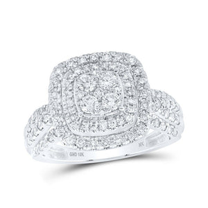 Diamond Cluster Ring | 10kt White Gold Womens Round Diamond Square Cluster Ring 1 Cttw | Splendid Jewellery GND