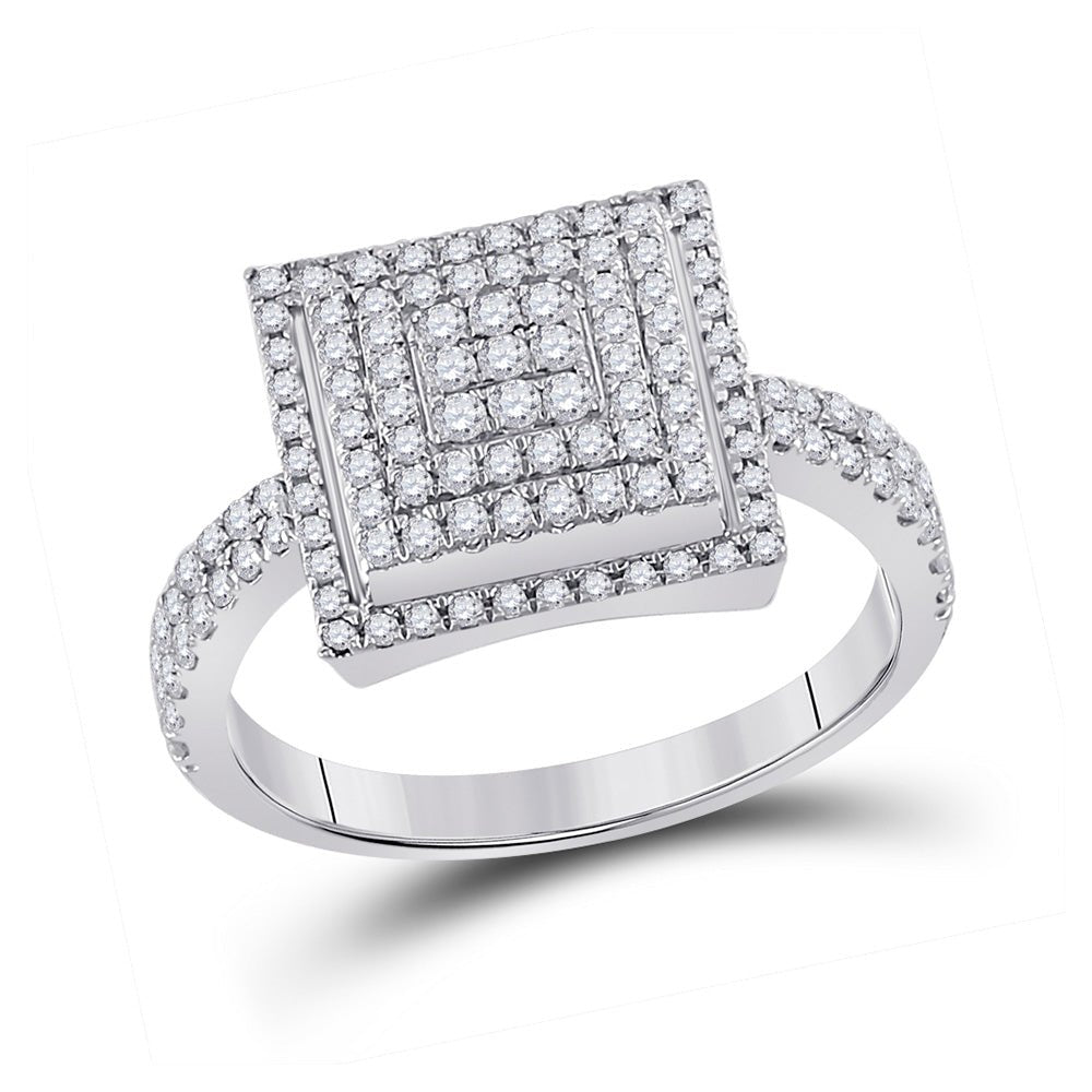 Diamond Cluster Ring | 10kt White Gold Womens Round Diamond Square Cluster Ring 1/2 Cttw | Splendid Jewellery GND