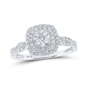 Diamond Cluster Ring | 10kt White Gold Womens Round Diamond Square Cluster Ring 1/2 Cttw | Splendid Jewellery GND