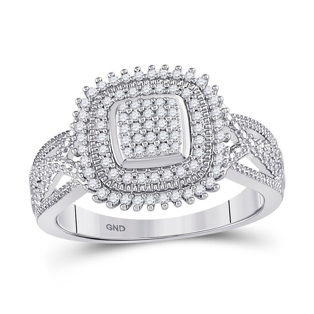 Diamond Cluster Ring | 10kt White Gold Womens Round Diamond Square Cluster Ring 1/4 Cttw | Splendid Jewellery GND