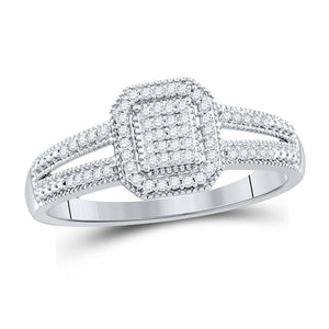 Diamond Cluster Ring | 10kt White Gold Womens Round Diamond Square Cluster Ring 1/6 Cttw | Splendid Jewellery GND