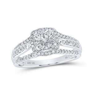 Diamond Cluster Ring | 10kt White Gold Womens Round Diamond Square Cluster Ring 3/4 Cttw | Splendid Jewellery GND