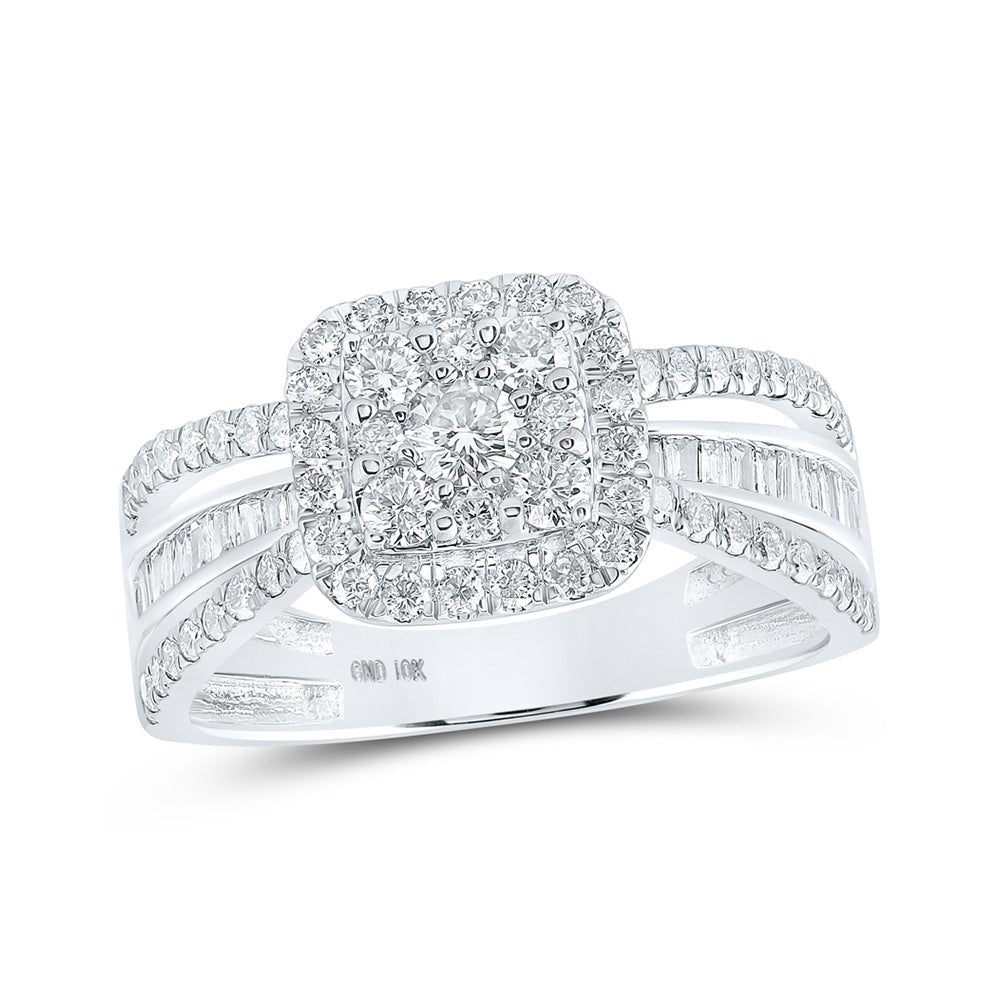 Diamond Cluster Ring | 10kt White Gold Womens Round Diamond Square Ring 1 Cttw | Splendid Jewellery GND