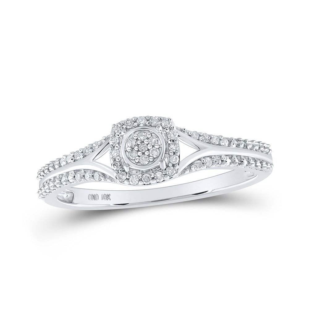 Diamond Cluster Ring | 10kt White Gold Womens Round Diamond Square Ring 1/10 Cttw | Splendid Jewellery GND