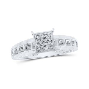Diamond Cluster Ring | 10kt White Gold Womens Round Diamond Square Ring 1/12 Cttw | Splendid Jewellery GND