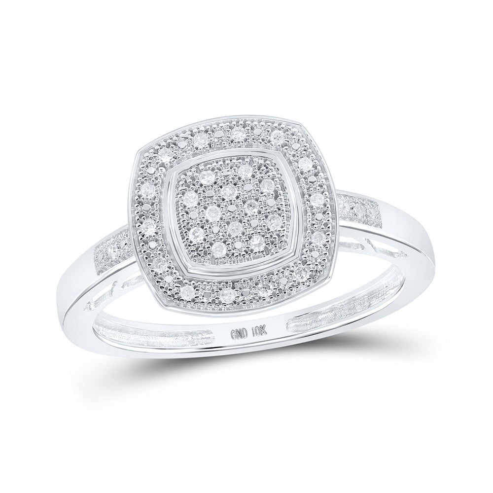 Diamond Cluster Ring | 10kt White Gold Womens Round Diamond Square Ring 1/12 Cttw | Splendid Jewellery GND