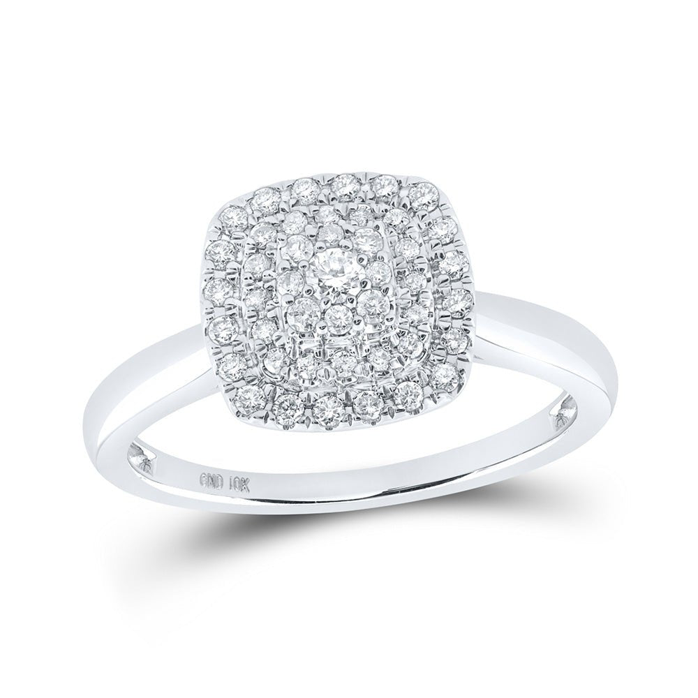Diamond Cluster Ring | 10kt White Gold Womens Round Diamond Square Ring 1/3 Cttw | Splendid Jewellery GND