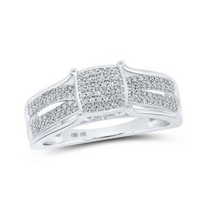 Diamond Cluster Ring | 10kt White Gold Womens Round Diamond Square Ring 1/4 Cttw | Splendid Jewellery GND