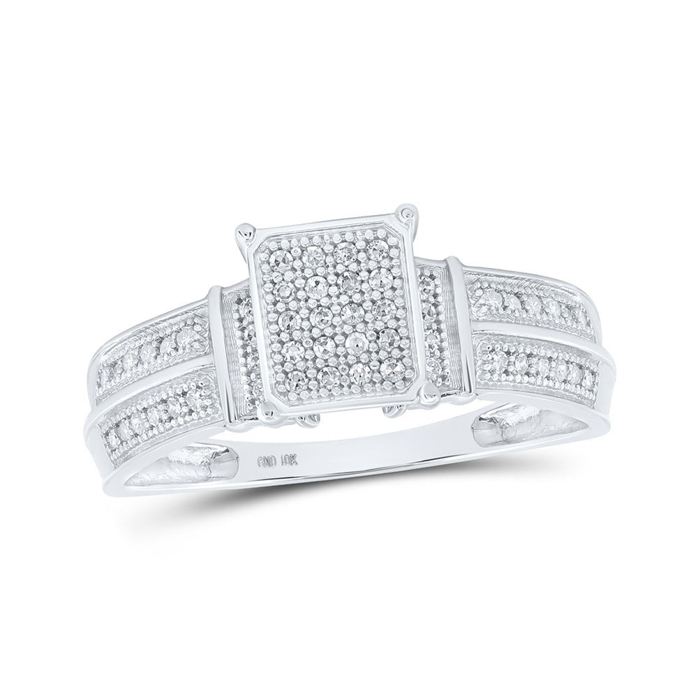 Diamond Cluster Ring | 10kt White Gold Womens Round Diamond Square Ring 1/6 Cttw | Splendid Jewellery GND
