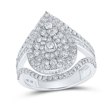 Load image into Gallery viewer, Captivating Brilliance: 10kt White Gold Tear Cluster Diamond Ring Top view from the 10Kt White Gold Womens Round Diamond Tear Cluster Ring 1 7 8 Cttwpin218870 collection by Splendid Jewellery