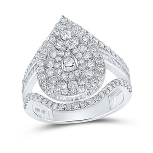 Diamond Cluster Ring | 10kt White Gold Womens Round Diamond Tear Cluster Ring 1-7/8 Cttw | Splendid Jewellery GND