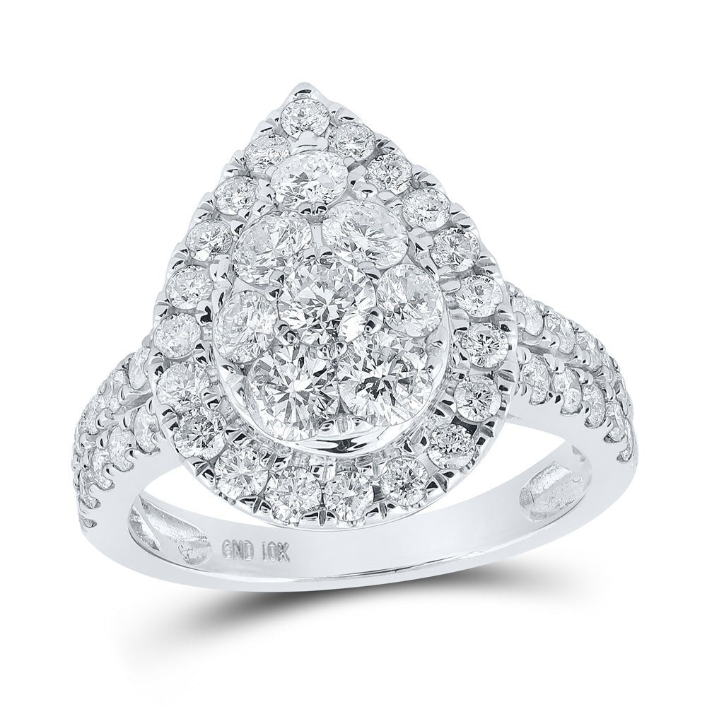 Diamond Cluster Ring | 10kt White Gold Womens Round Diamond Tear Cluster Ring 2 Cttw | Splendid Jewellery GND