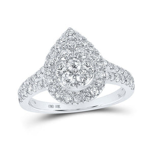 Diamond Cluster Ring | 10kt White Gold Womens Round Diamond Teardrop Cluster Ring 1 Cttw | Splendid Jewellery GND