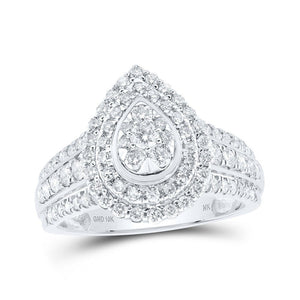 Diamond Cluster Ring | 10kt White Gold Womens Round Diamond Teardrop Cluster Ring 1 Cttw | Splendid Jewellery GND