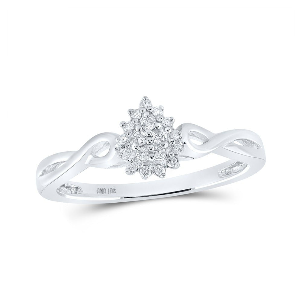 Diamond Cluster Ring | 10kt White Gold Womens Round Diamond Teardrop Cluster Ring 1/10 Cttw | Splendid Jewellery GND