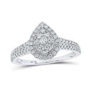 Diamond Cluster Ring | 10kt White Gold Womens Round Diamond Teardrop Cluster Ring 1/2 Cttw | Splendid Jewellery GND
