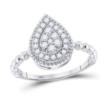 Load image into Gallery viewer, Captivating Brilliance: 10kt White Gold Teardrop Diamond Cluster Ring Top view from the 10Kt White Gold Womens Round Diamond Teardrop Cluster Ring 1 3 Cttwpin282700 collection by Splendid Jewellery