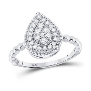 Diamond Cluster Ring | 10kt White Gold Womens Round Diamond Teardrop Cluster Ring 1/3 Cttw | Splendid Jewellery GND