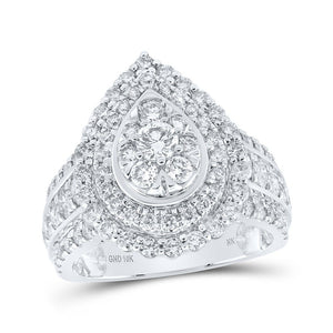 Diamond Cluster Ring | 10kt White Gold Womens Round Diamond Teardrop Cluster Ring 2 Cttw | Splendid Jewellery GND
