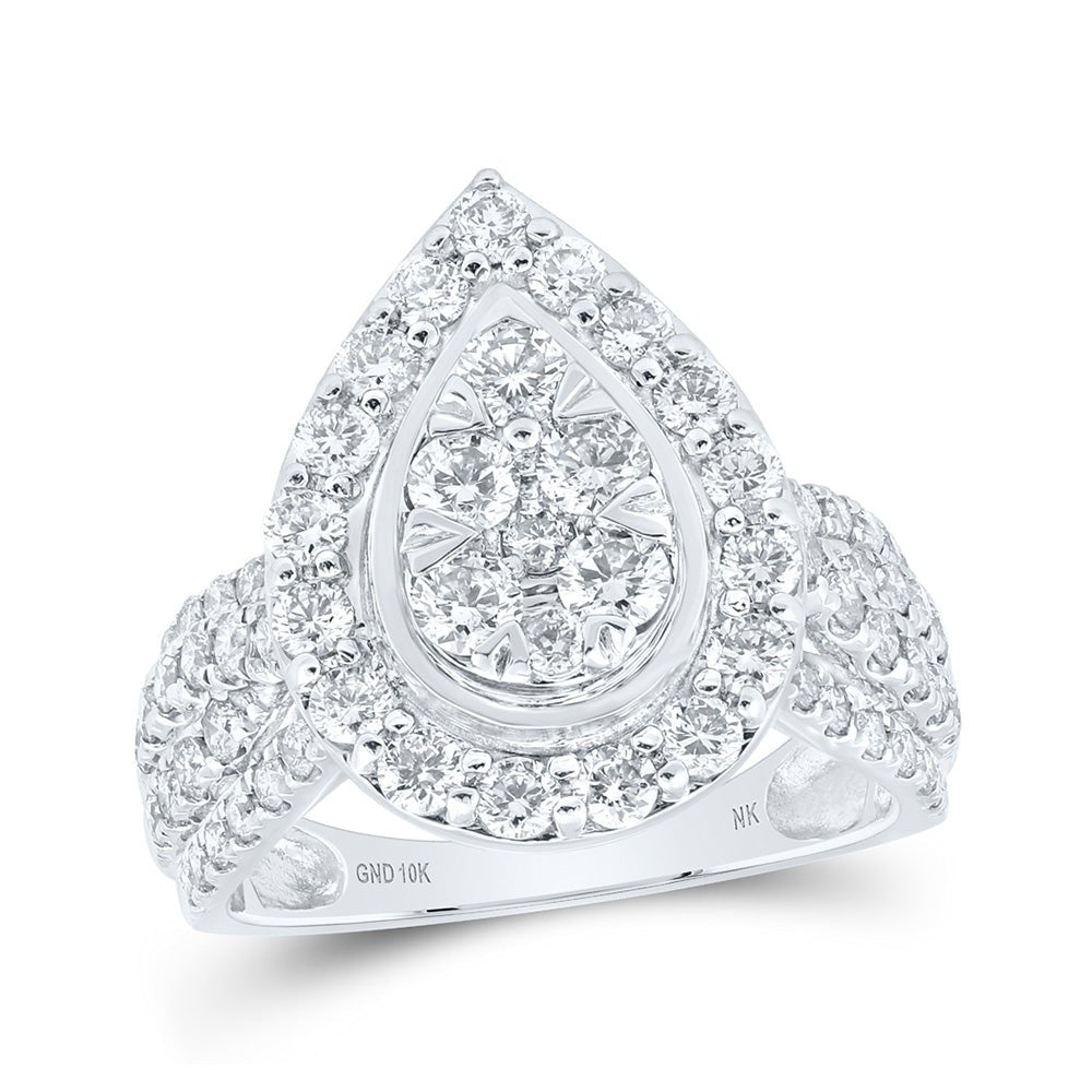 Diamond Cluster Ring | 10kt White Gold Womens Round Diamond Teardrop Cluster Ring 2 Cttw | Splendid Jewellery GND