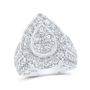 Diamond Cluster Ring | 10kt White Gold Womens Round Diamond Teardrop Cluster Ring 3 Cttw | Splendid Jewellery GND