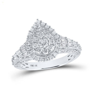 Diamond Cluster Ring | 10kt White Gold Womens Round Diamond Teardrop Ring 1-1/4 Cttw | Splendid Jewellery GND