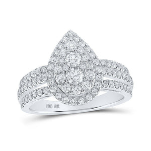 Diamond Cluster Ring | 10kt White Gold Womens Round Diamond Teardrop Ring 1 Cttw | Splendid Jewellery GND
