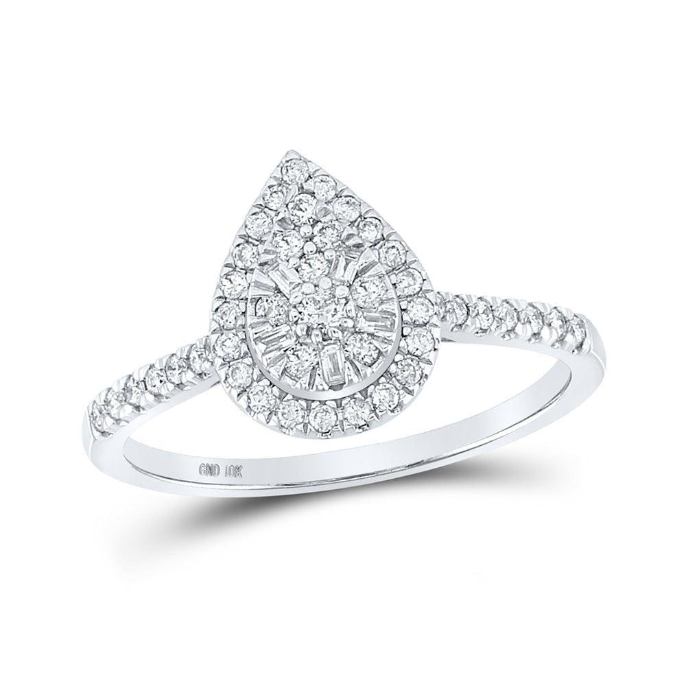 Diamond Cluster Ring | 10kt White Gold Womens Round Diamond Teardrop Ring 1/3 Cttw | Splendid Jewellery GND