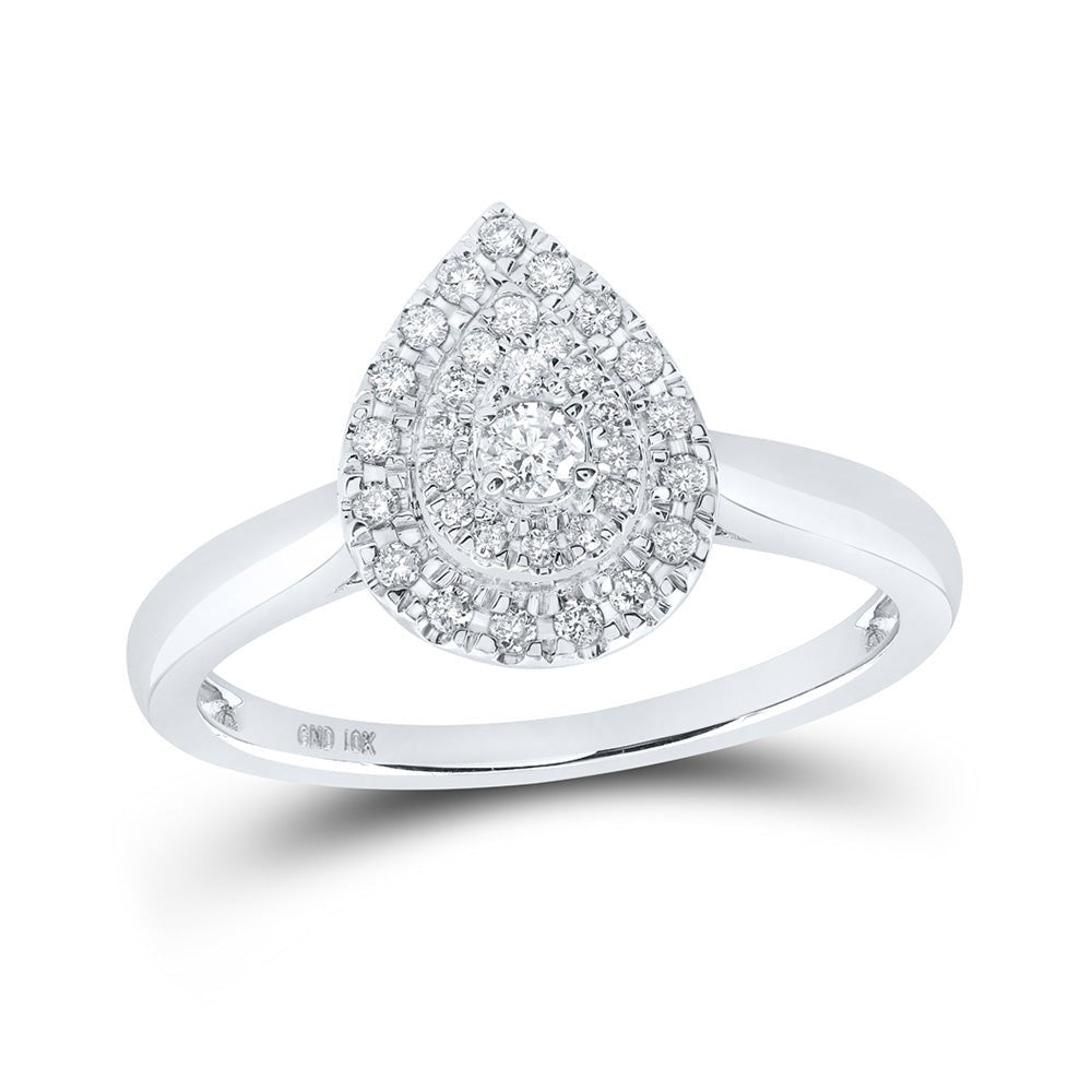 Diamond Cluster Ring | 10kt White Gold Womens Round Diamond Teardrop Ring 1/3 Cttw | Splendid Jewellery GND