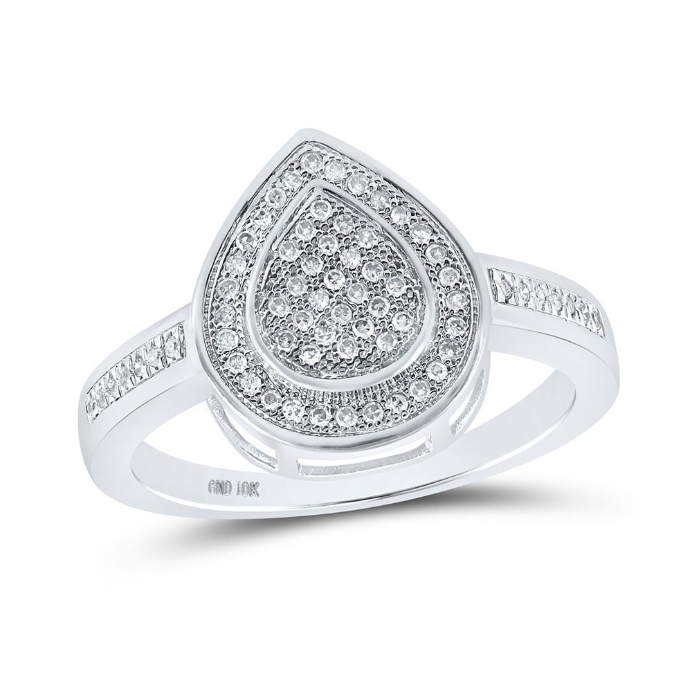 Diamond Cluster Ring | 10kt White Gold Womens Round Diamond Teardrop Ring 1/5 Cttw | Splendid Jewellery GND