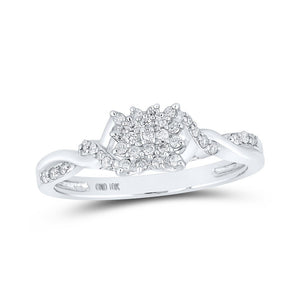 Diamond Cluster Ring | 10kt White Gold Womens Round Diamond Twist Cluster Ring 1/6 Cttw | Splendid Jewellery GND