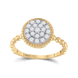 Diamond Cluster Ring | 10kt Yellow Gold Womens Round Diamond Beaded Circle Cluster Ring 3/8 Cttw | Splendid Jewellery GND